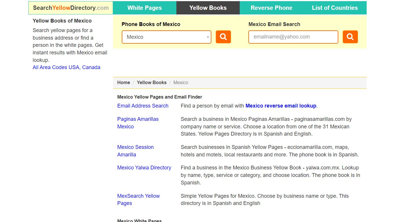 Phonebook, Mexico Yellow Pages, Email Address